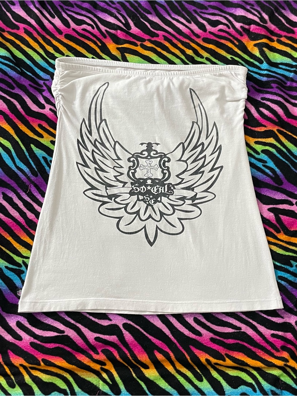 Y2k grunge goth rare 2000s Socal Tube Top with Wing Graphic